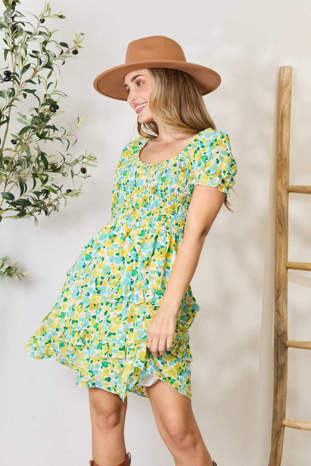 Floral Flounce Sleeve Mini Dress
