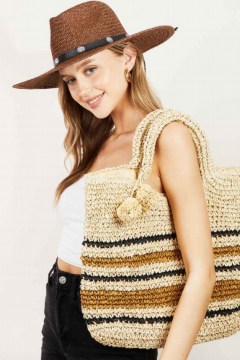 The Striped Straw Braided Tote Bag