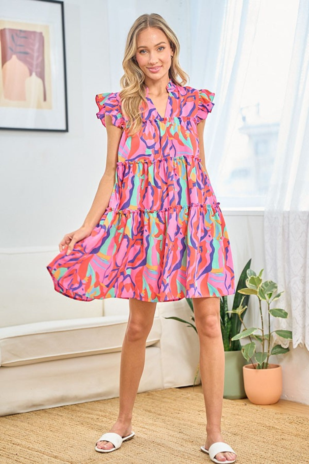 Ruffle Cap Sleeve Babydoll Dress