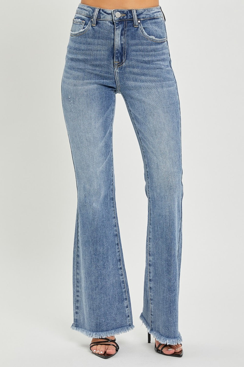 The Rue Full Size High Waist Raw Hem Flare Jeans