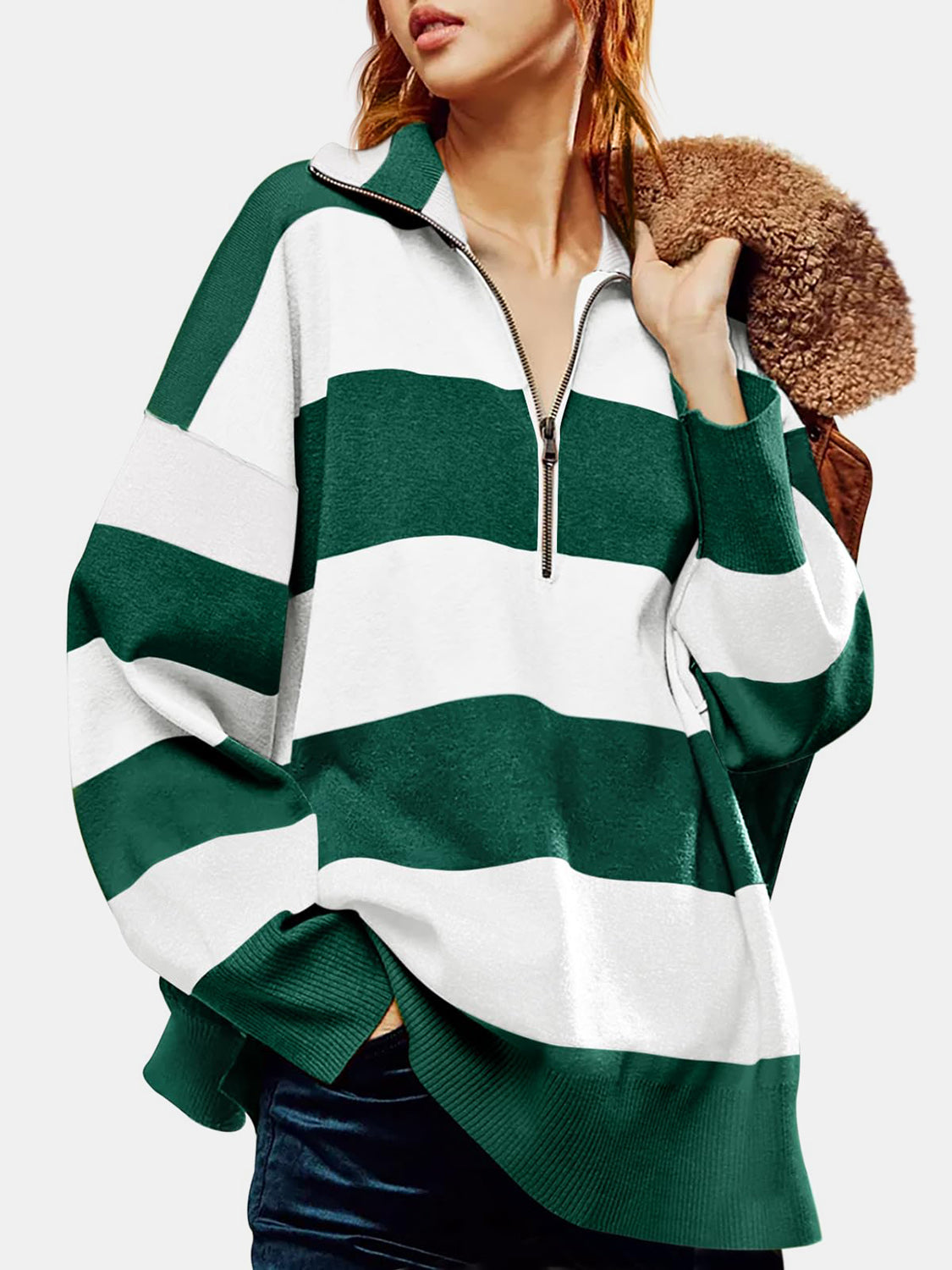 The Lux Half Zip Striped Sweater