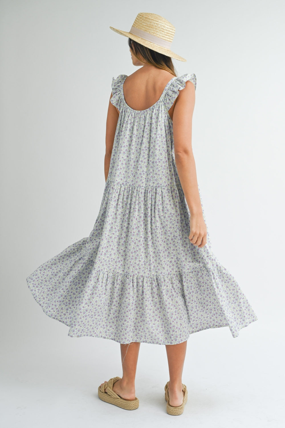 Ruffle Shoulder Midi Dress