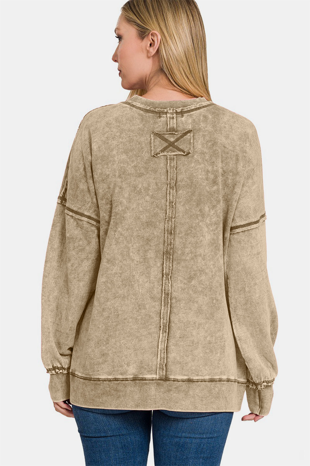 Exposed Seam Dropped Shoulder Sweatshirt