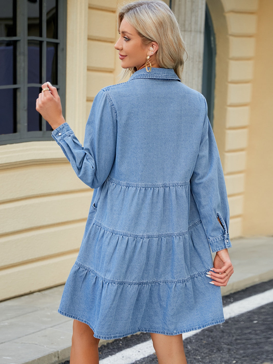 The Sharlene Button Up Long Sleeve Denim Dress