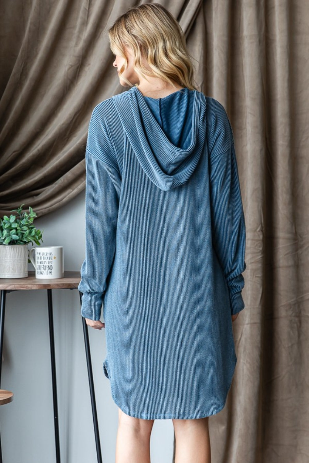 Ribbed Long Sleeve Hoodie Dress