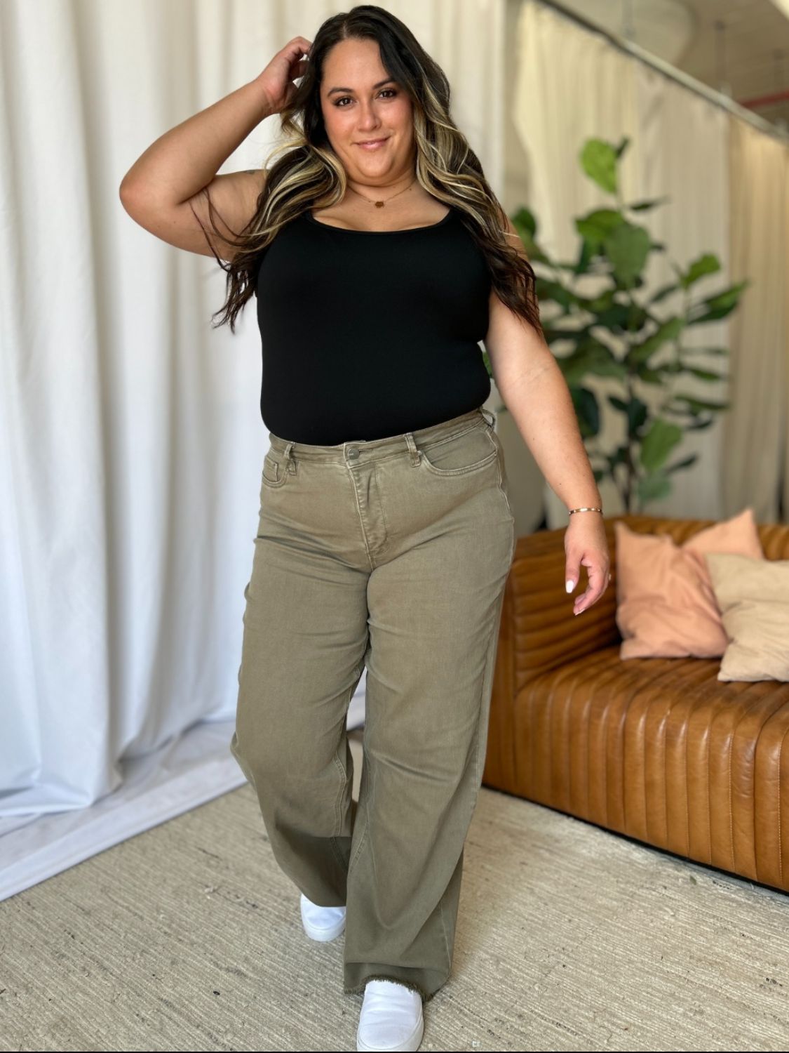 Full Size High Rise Moss Wide Leg Jeans