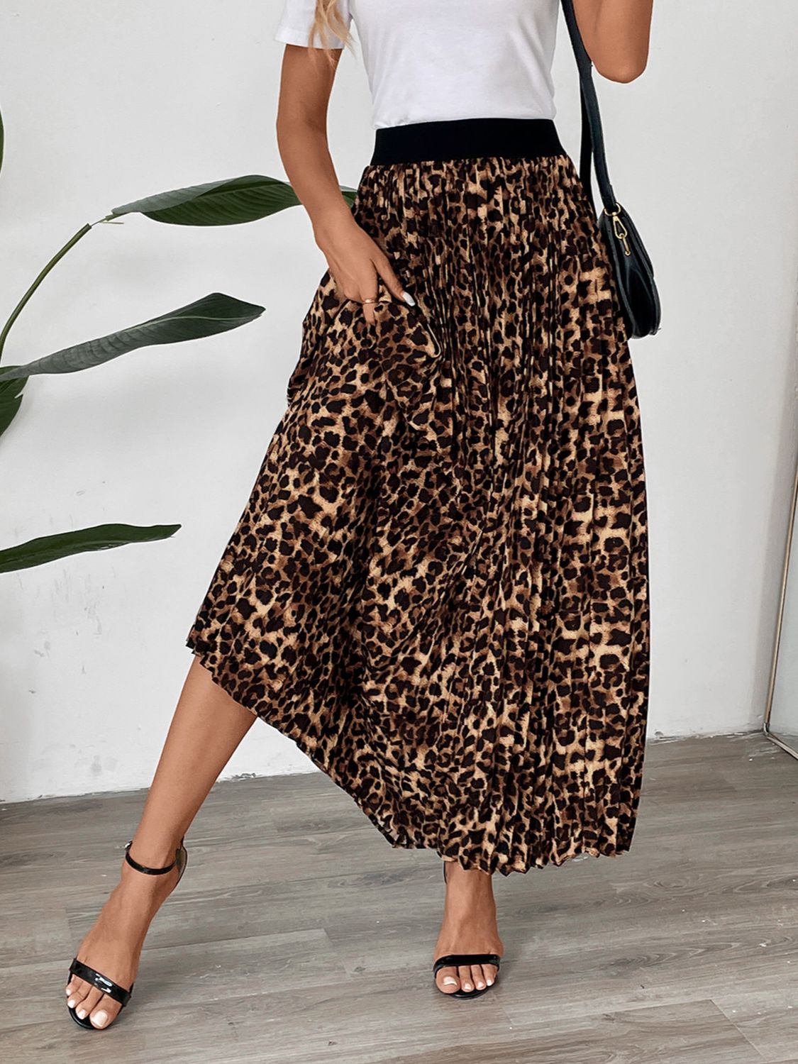 The Boston Pleated Leopard Maxi Skirt