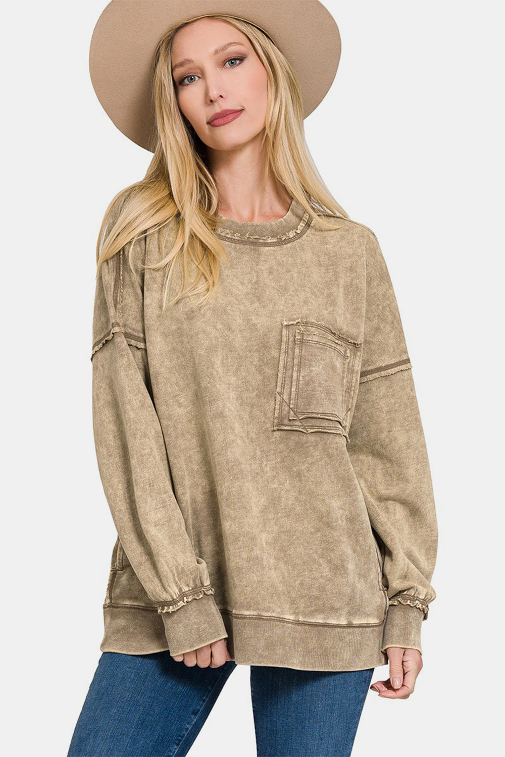 Exposed Seam Dropped Shoulder Sweatshirt