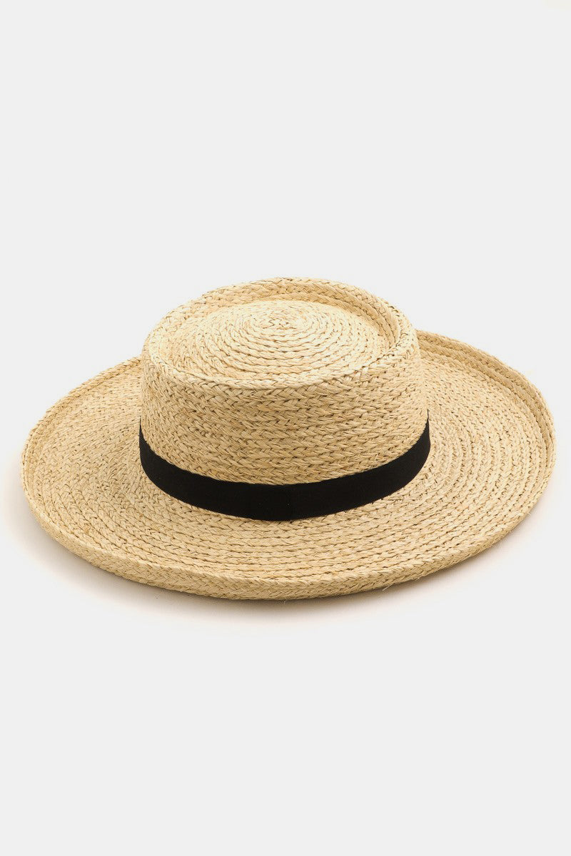 Wide Flipped Brim Straw Weave Hat