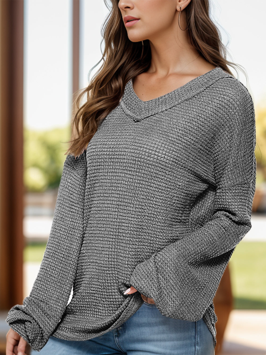 The Anything but Basic Waffle Knit Balloon Sleeve Top