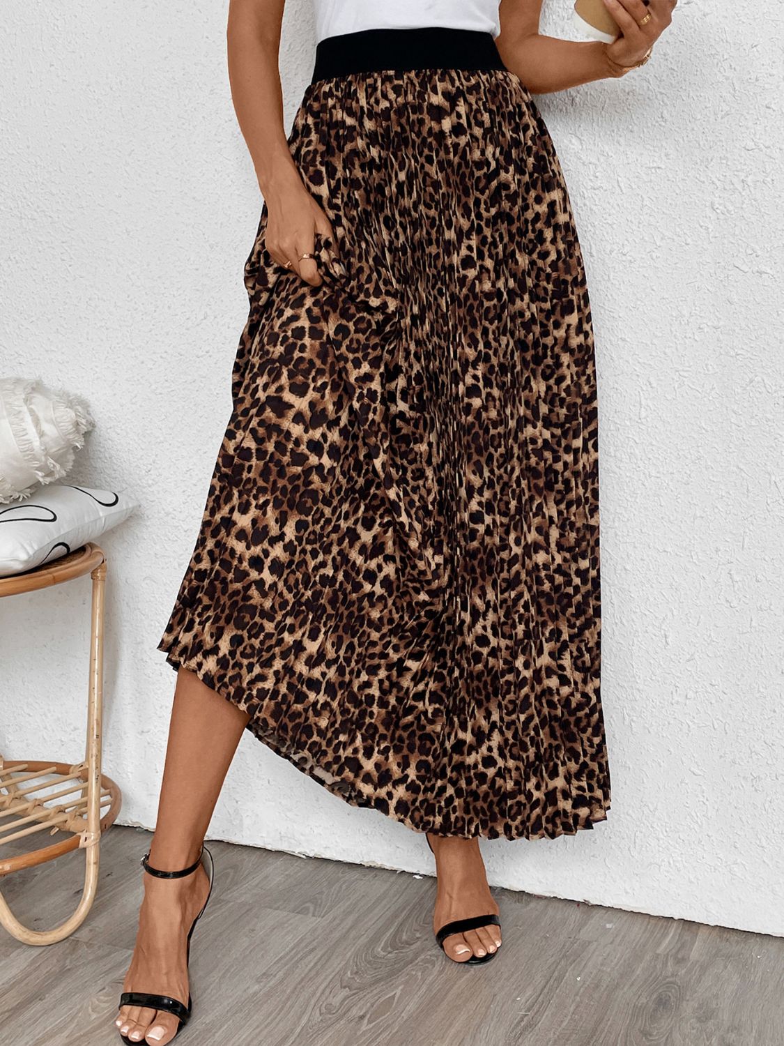 The Boston Pleated Leopard Maxi Skirt
