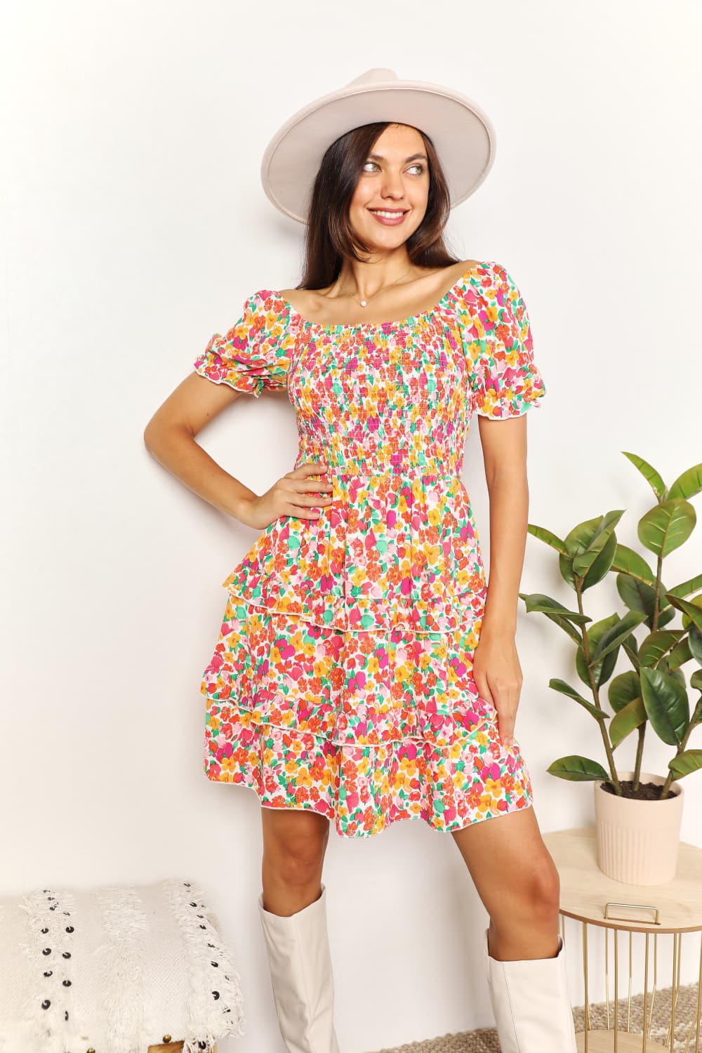 Floral Flounce Sleeve Mini Dress