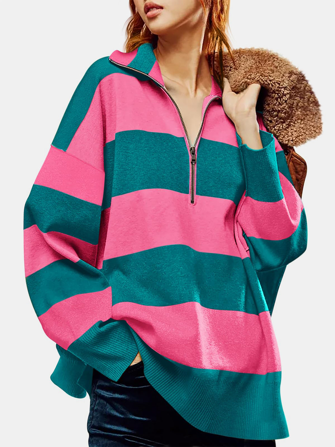 The Lux Half Zip Striped Sweater