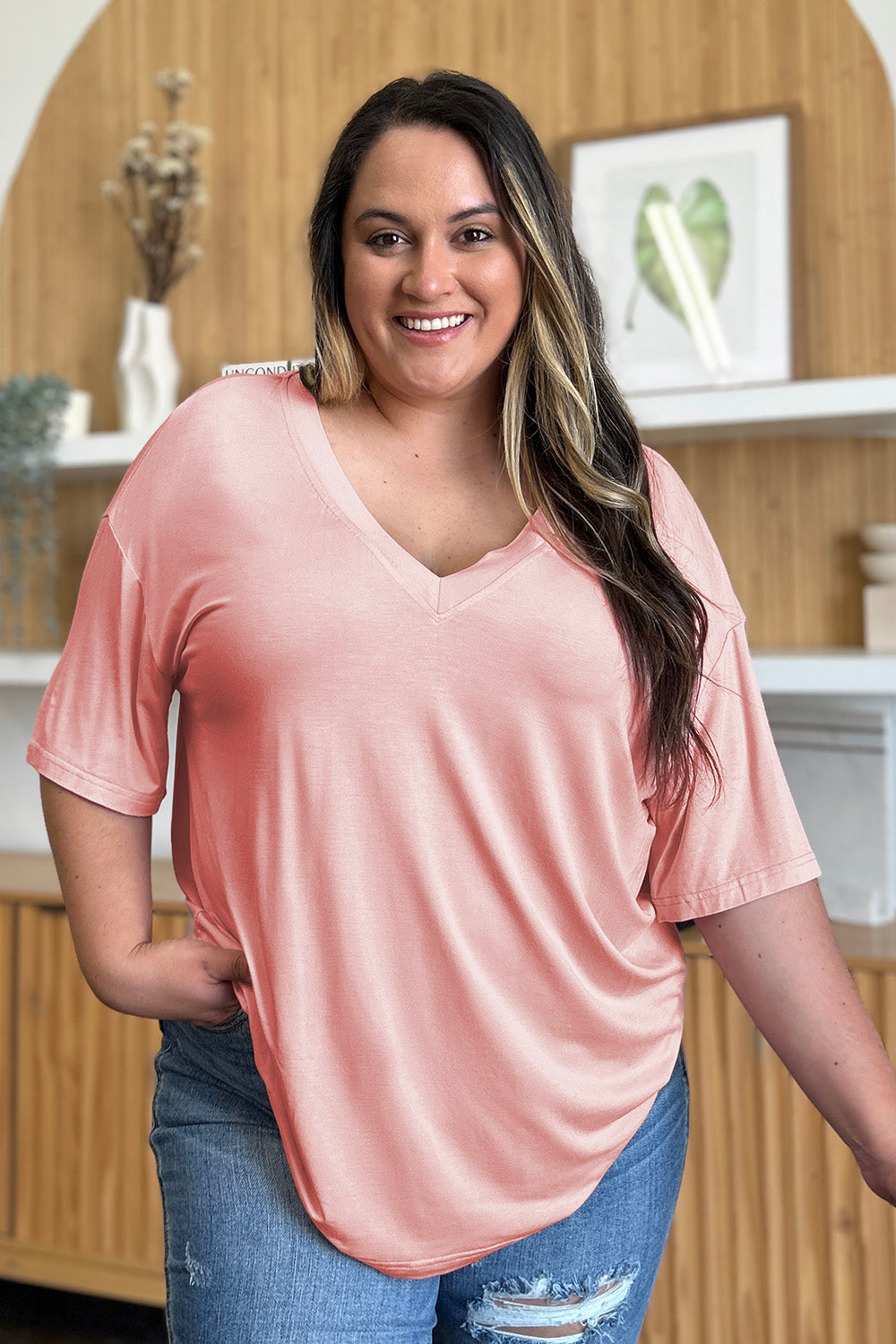 Basic Bae Full Size Bamboo V-Neck Oversized Tee