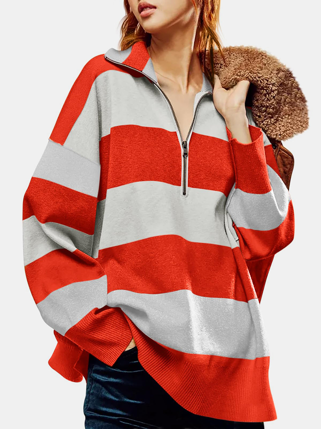 The Lux Half Zip Striped Sweater