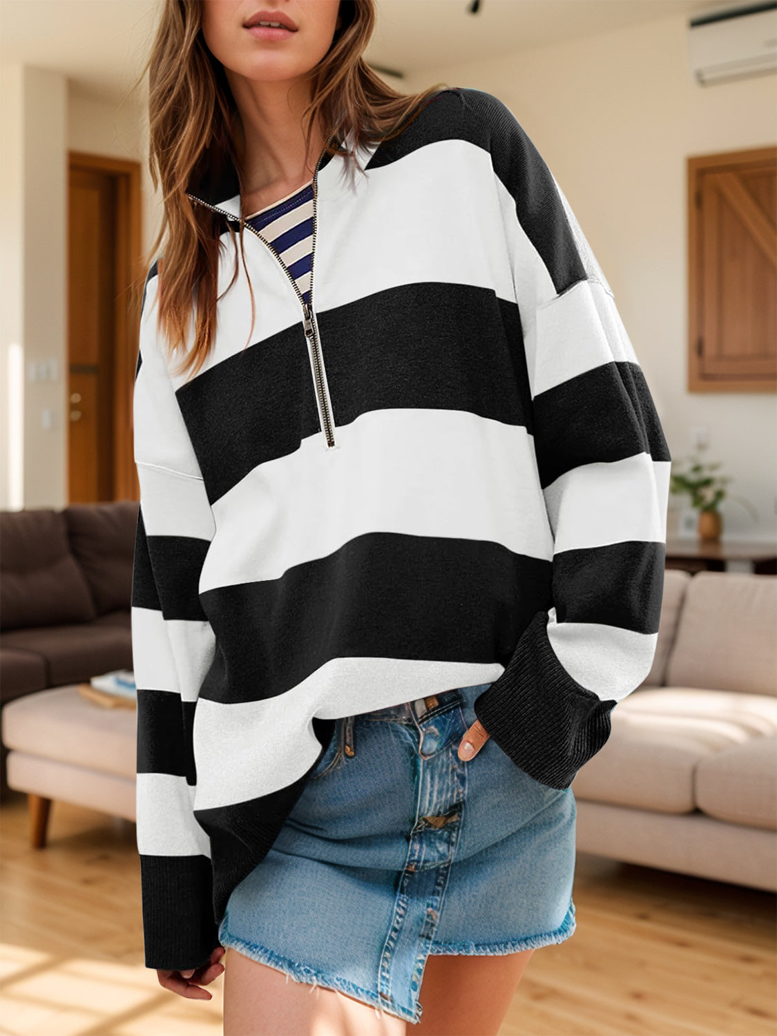 The Lux Half Zip Striped Sweater