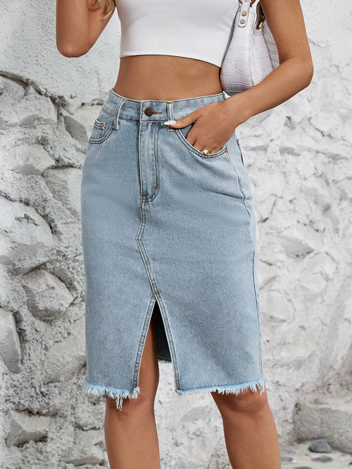 The Frankie Raw Hem Denim Skirt