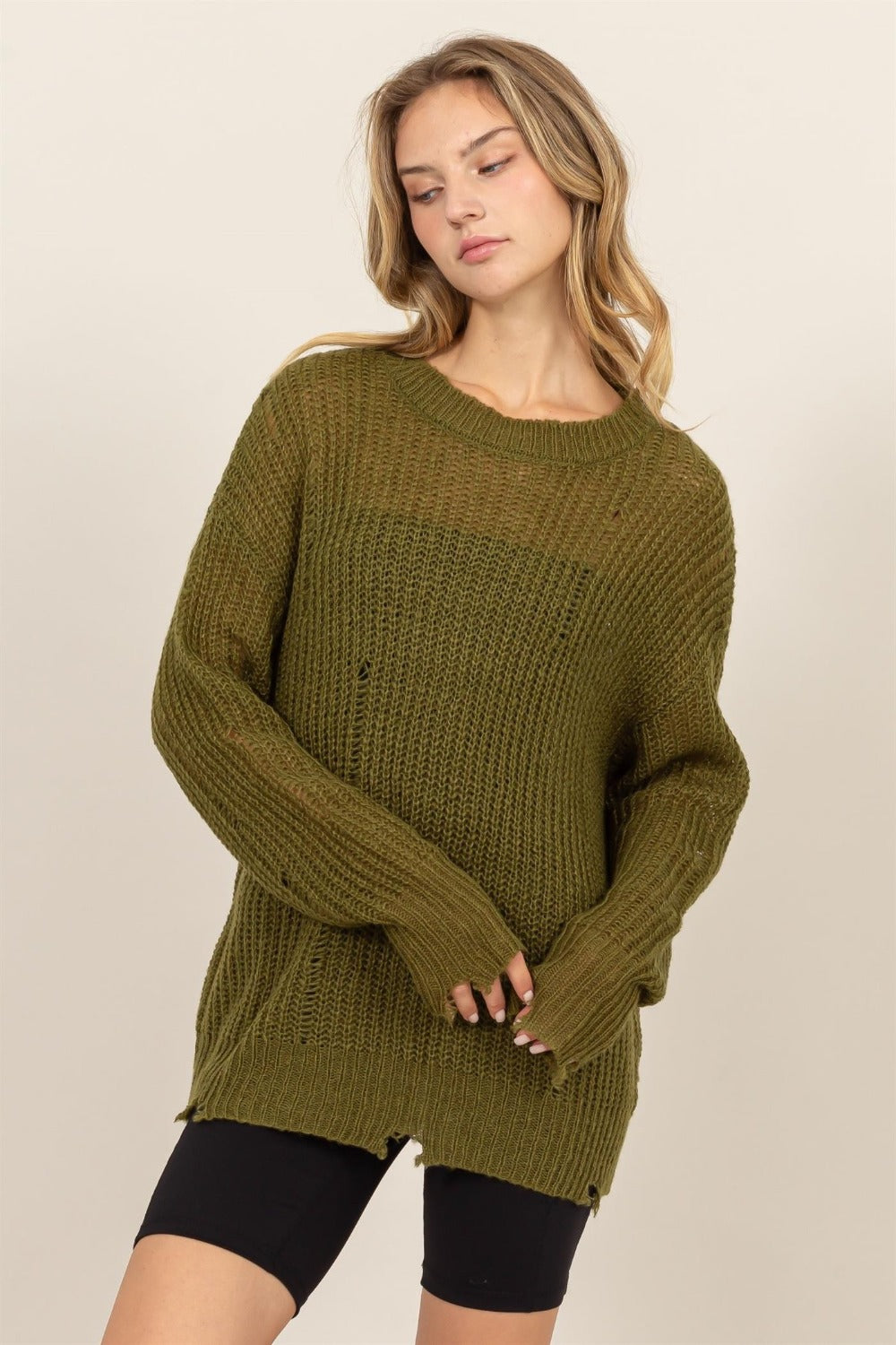 The Allegra Distressed Long Sleeve Knit Top