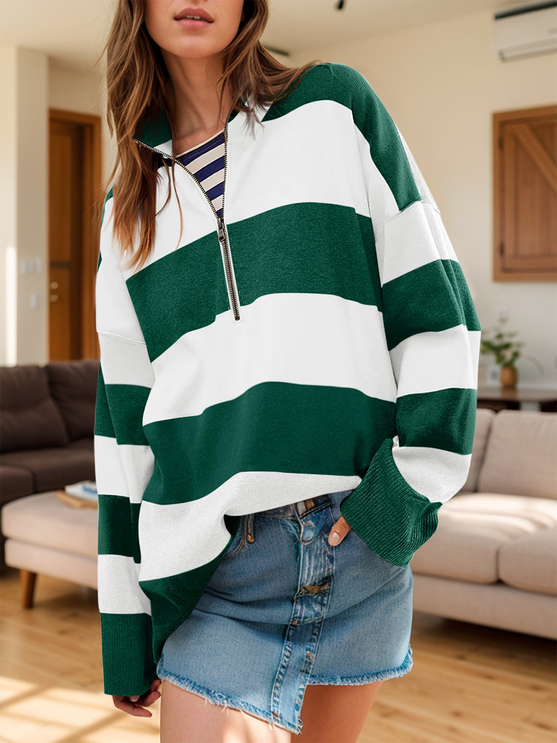 The Lux Half Zip Striped Sweater
