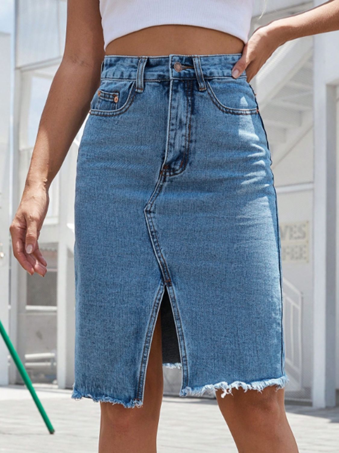 The Frankie Raw Hem Denim Skirt