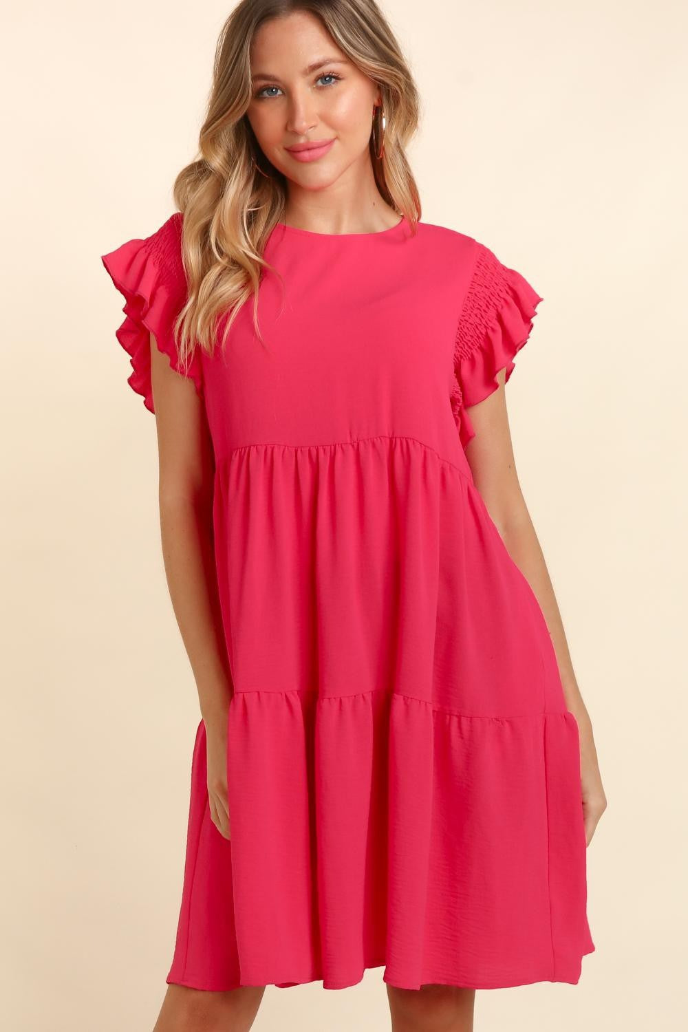 Ruffle Short Sleeve Dress with Pockets