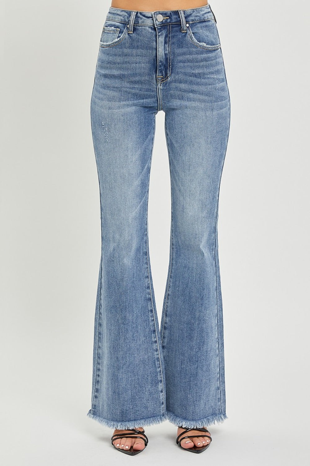 The Rue Full Size High Waist Raw Hem Flare Jeans