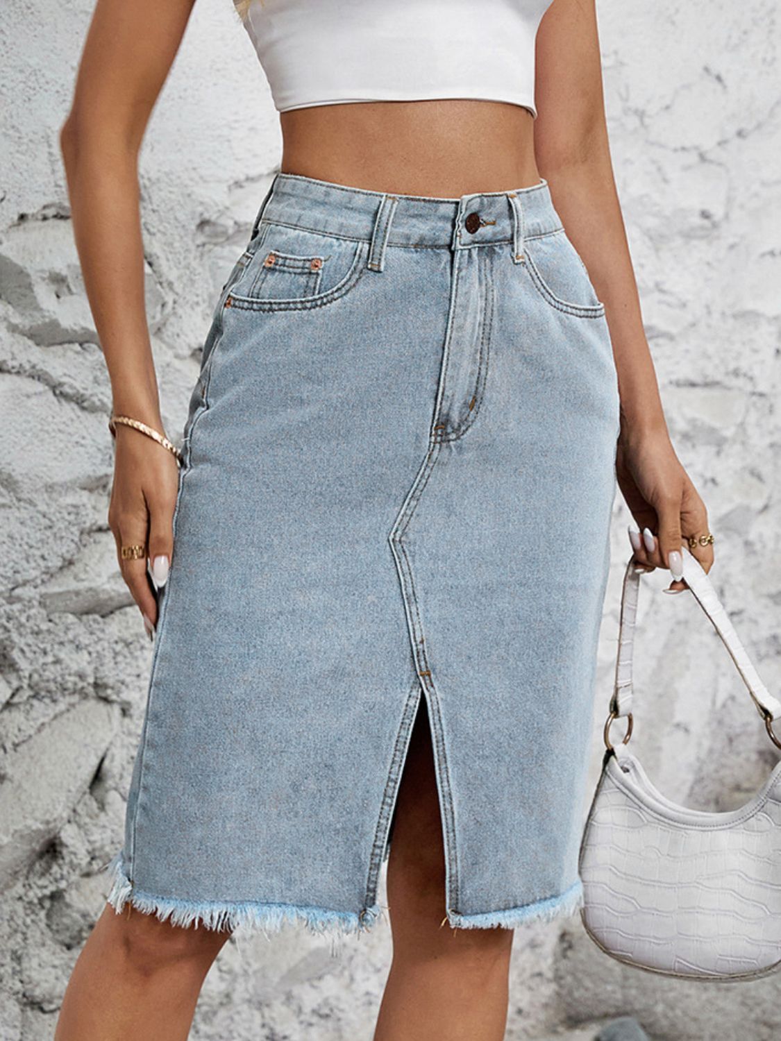 The Frankie Raw Hem Denim Skirt