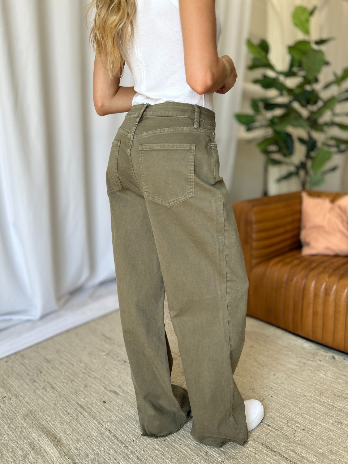 Full Size High Rise Moss Wide Leg Jeans