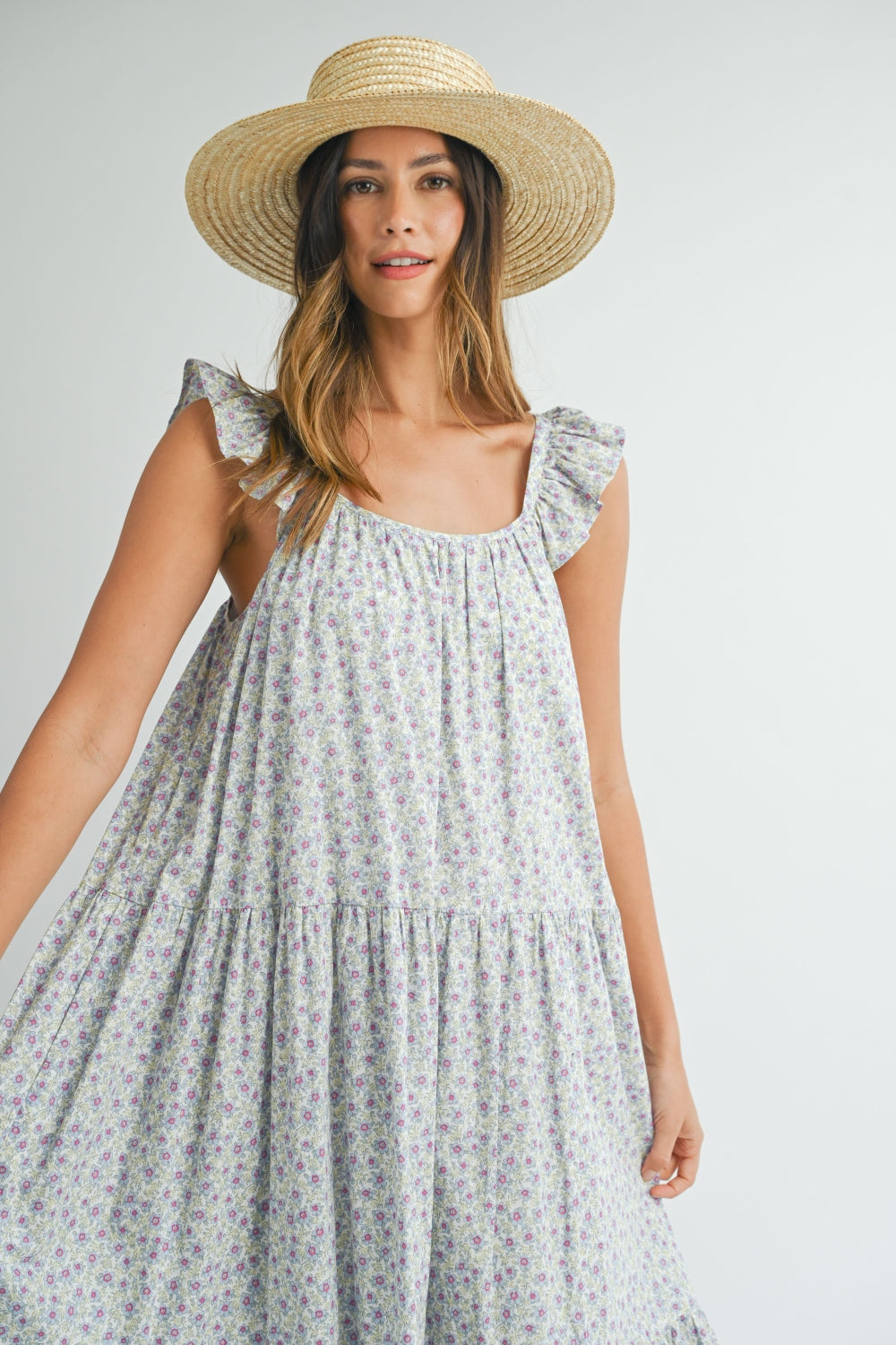 Ruffle Shoulder Midi Dress