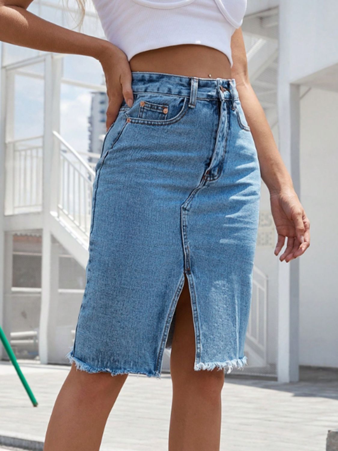 The Frankie Raw Hem Denim Skirt