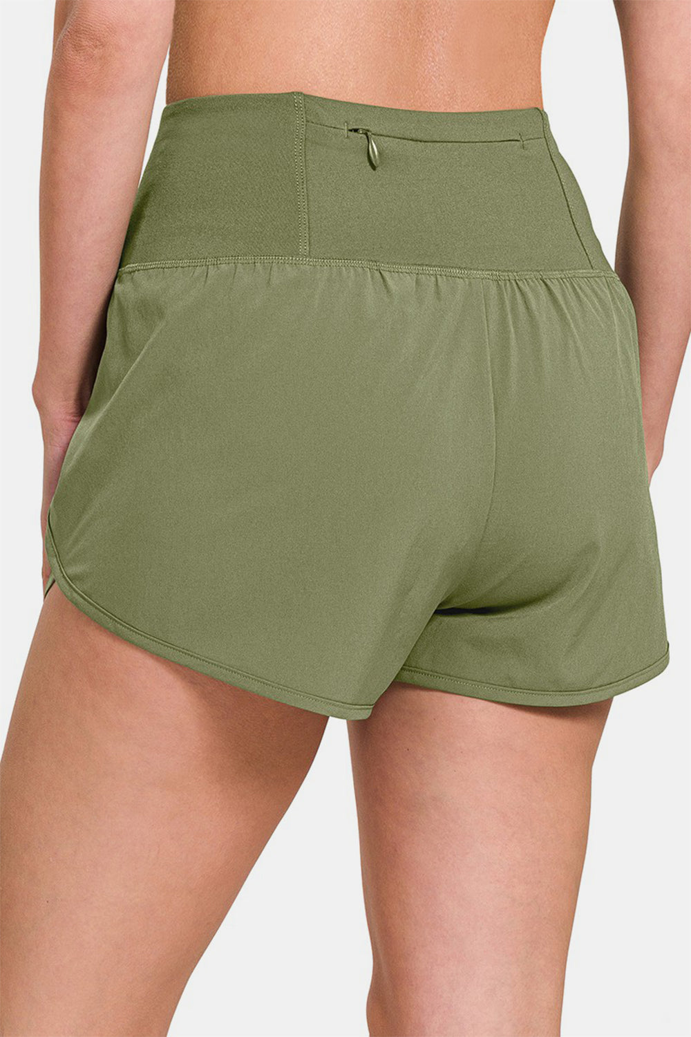 Wide Waisted Zippered Back Pocket Active Shorts