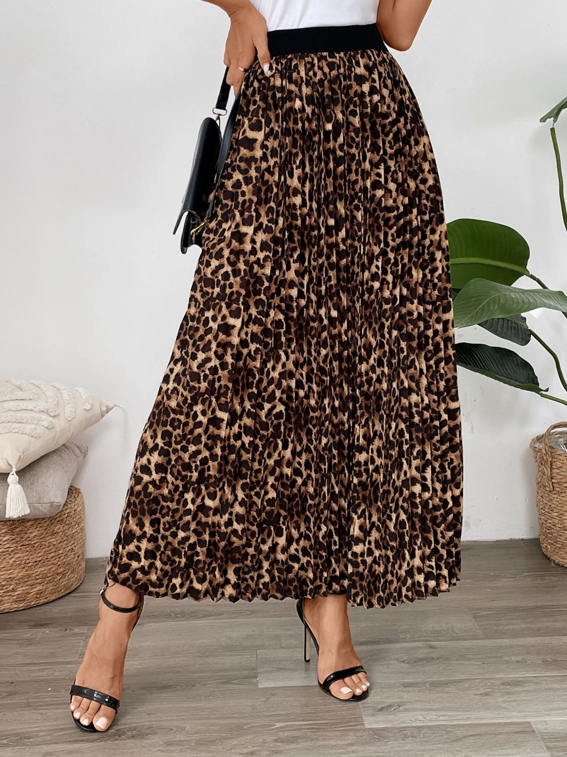 The Boston Pleated Leopard Maxi Skirt