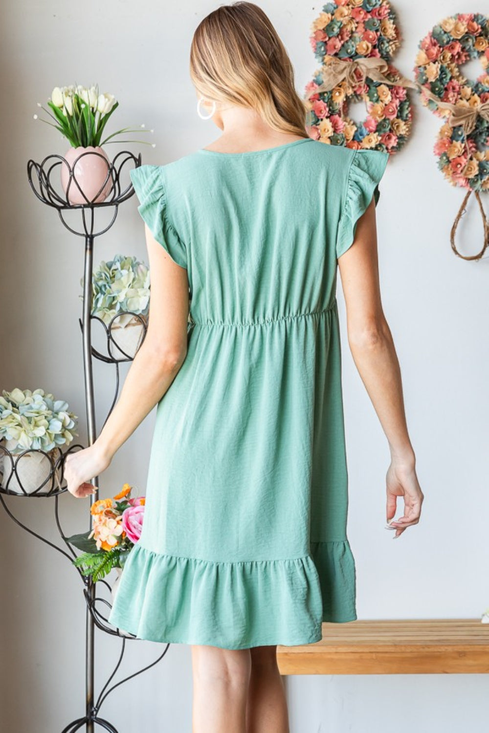 V Neck Ruffled Hem Dress