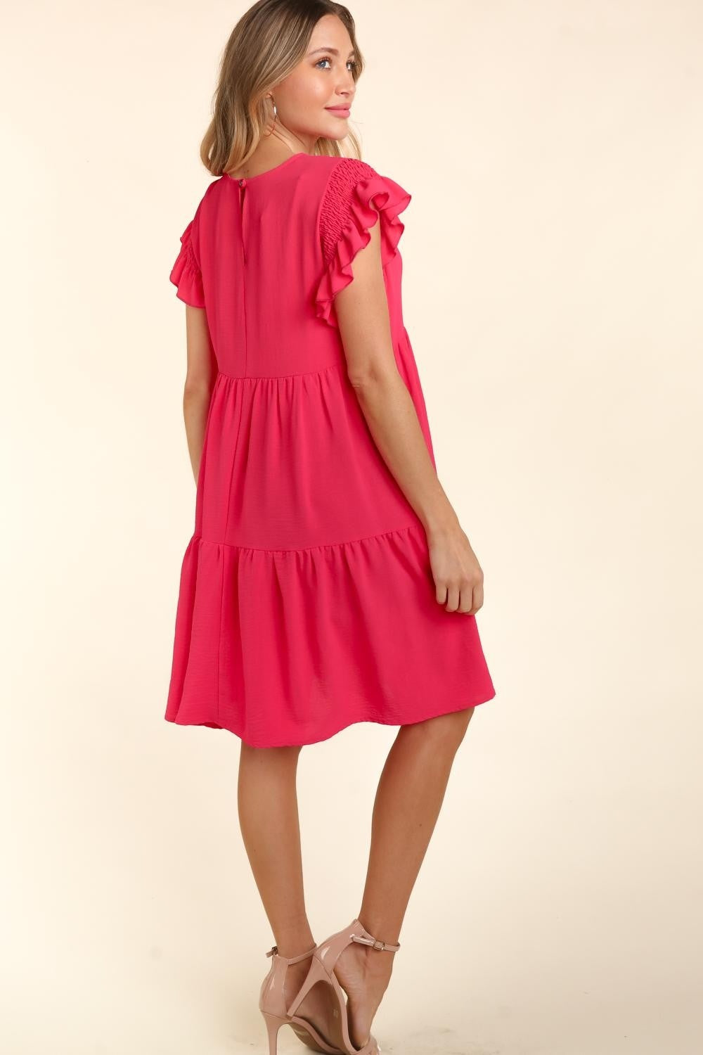 Ruffle Short Sleeve Dress with Pockets