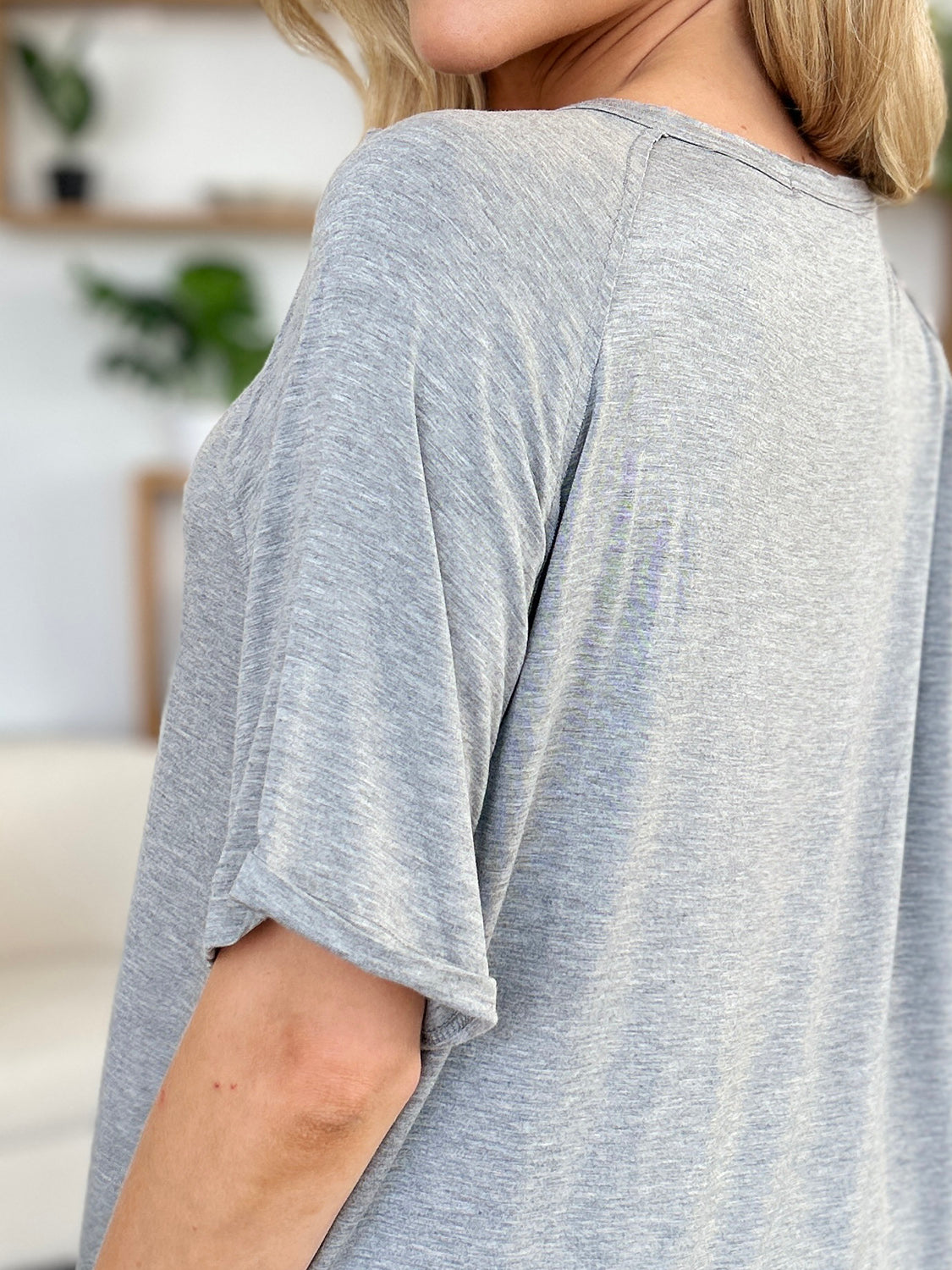 Full Size Bamboo Slit V-Neck Short Sleeve Tee