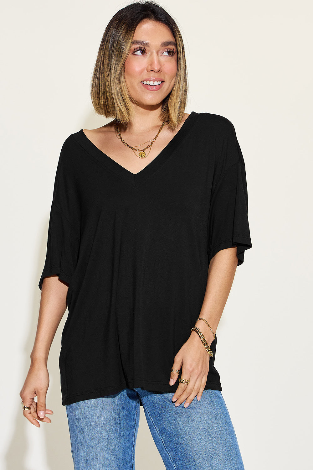 Basic Bae Full Size Bamboo V-Neck Oversized Tee