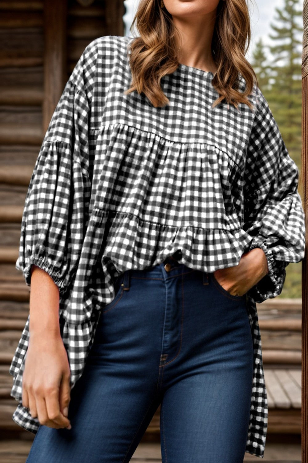 The Dolly Oversized Plaid Babydoll Blouse
