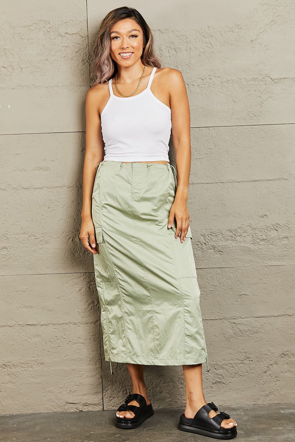 Waisted Cargo Midi Skirt