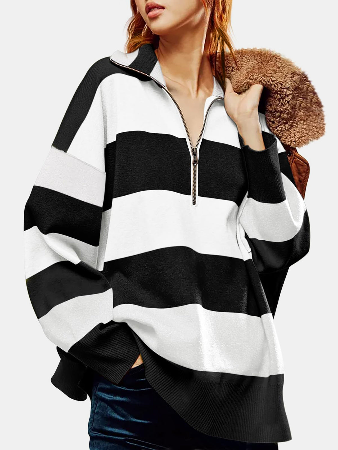 The Lux Half Zip Striped Sweater