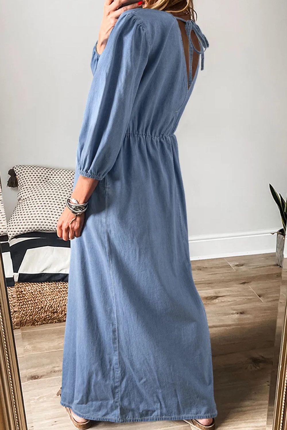 The Stella Three-Quarter Sleeve Denim Dress