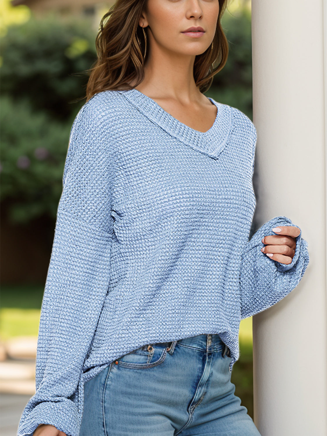 The Anything but Basic Waffle Knit Balloon Sleeve Top