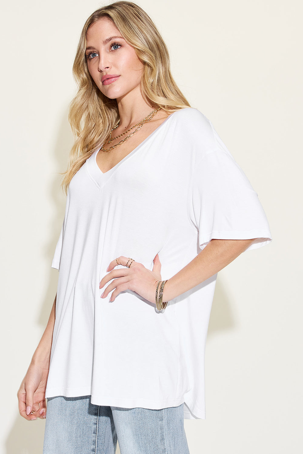 Basic Bae Full Size Bamboo V-Neck Oversized Tee