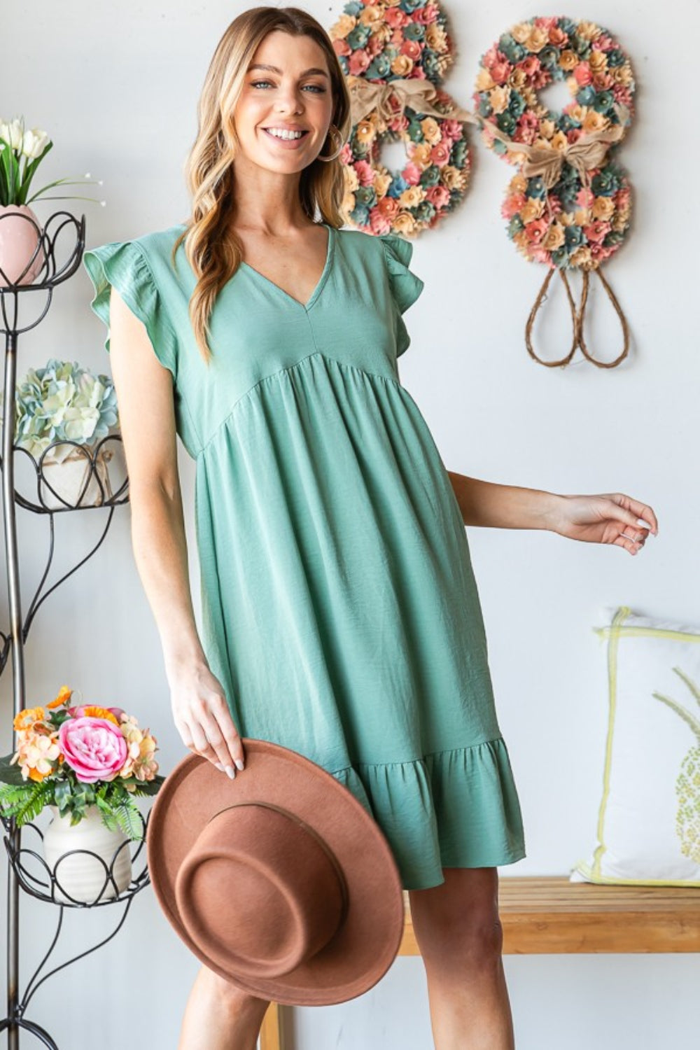 V Neck Ruffled Hem Dress
