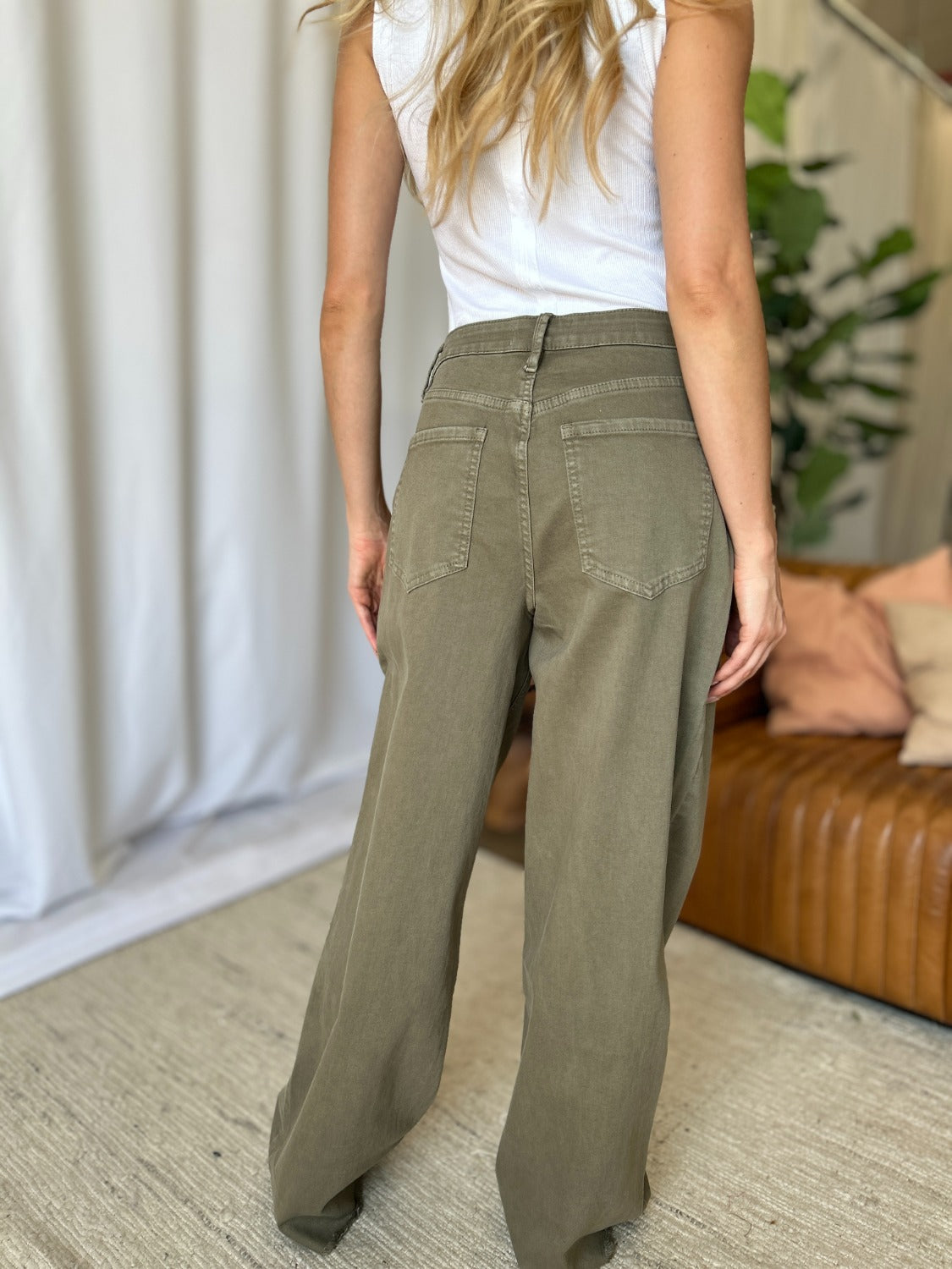 Full Size High Rise Moss Wide Leg Jeans