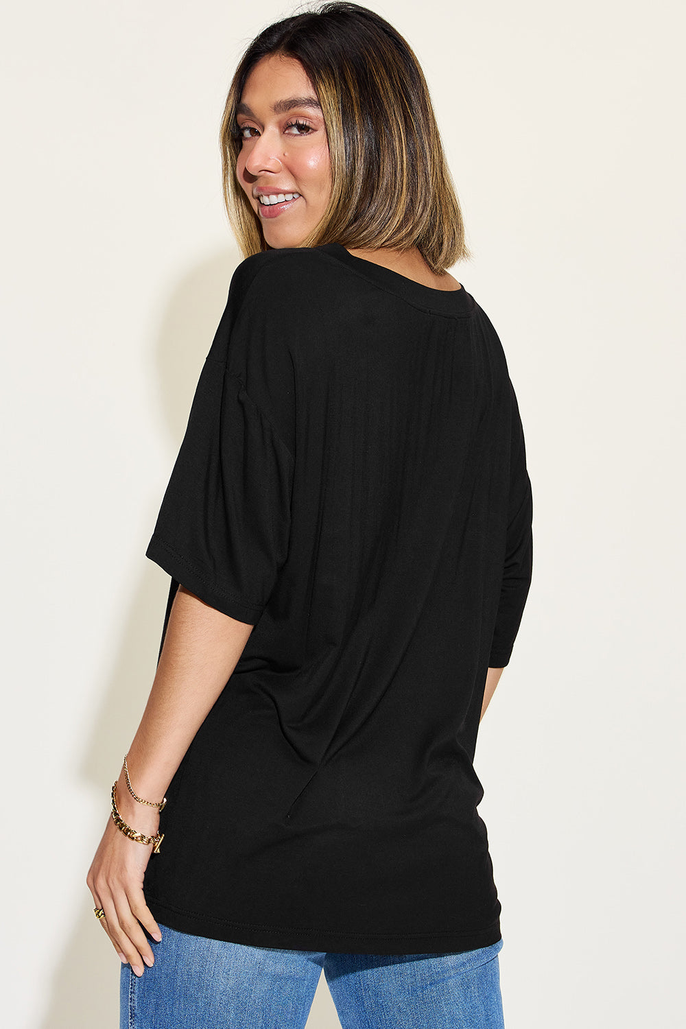 Basic Bae Full Size Bamboo V-Neck Oversized Tee