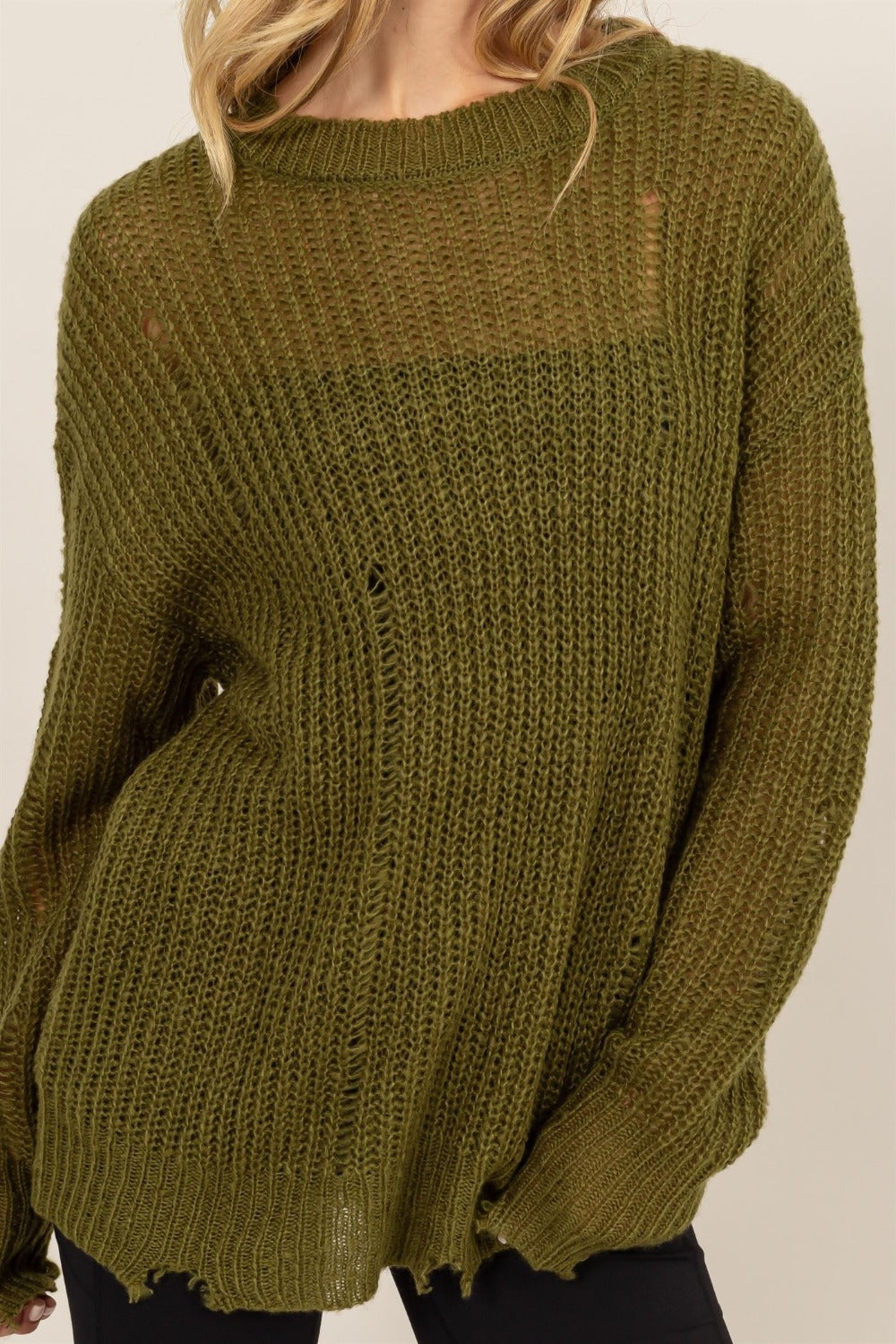 The Allegra Distressed Long Sleeve Knit Top