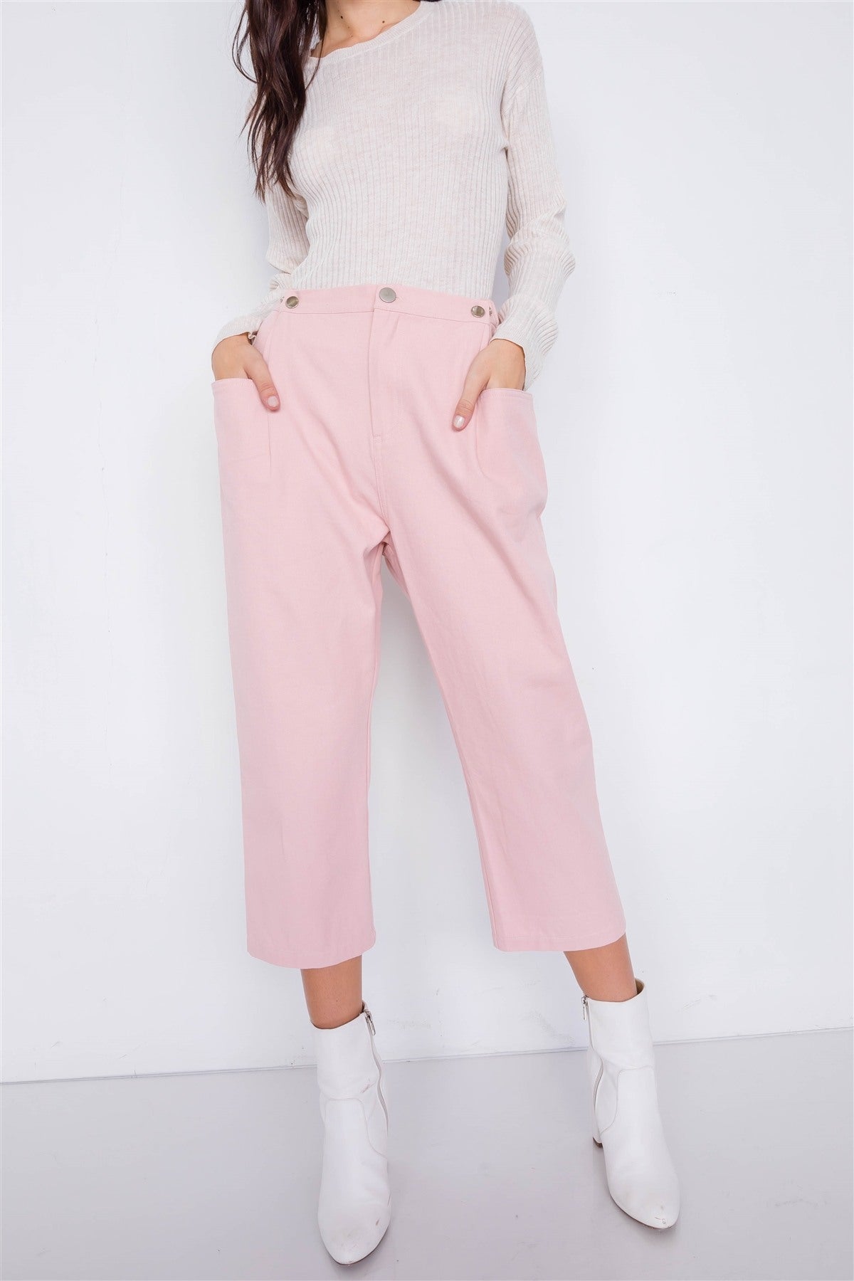 Pastel Ankle Wide Leg Adjustable Waist Pants