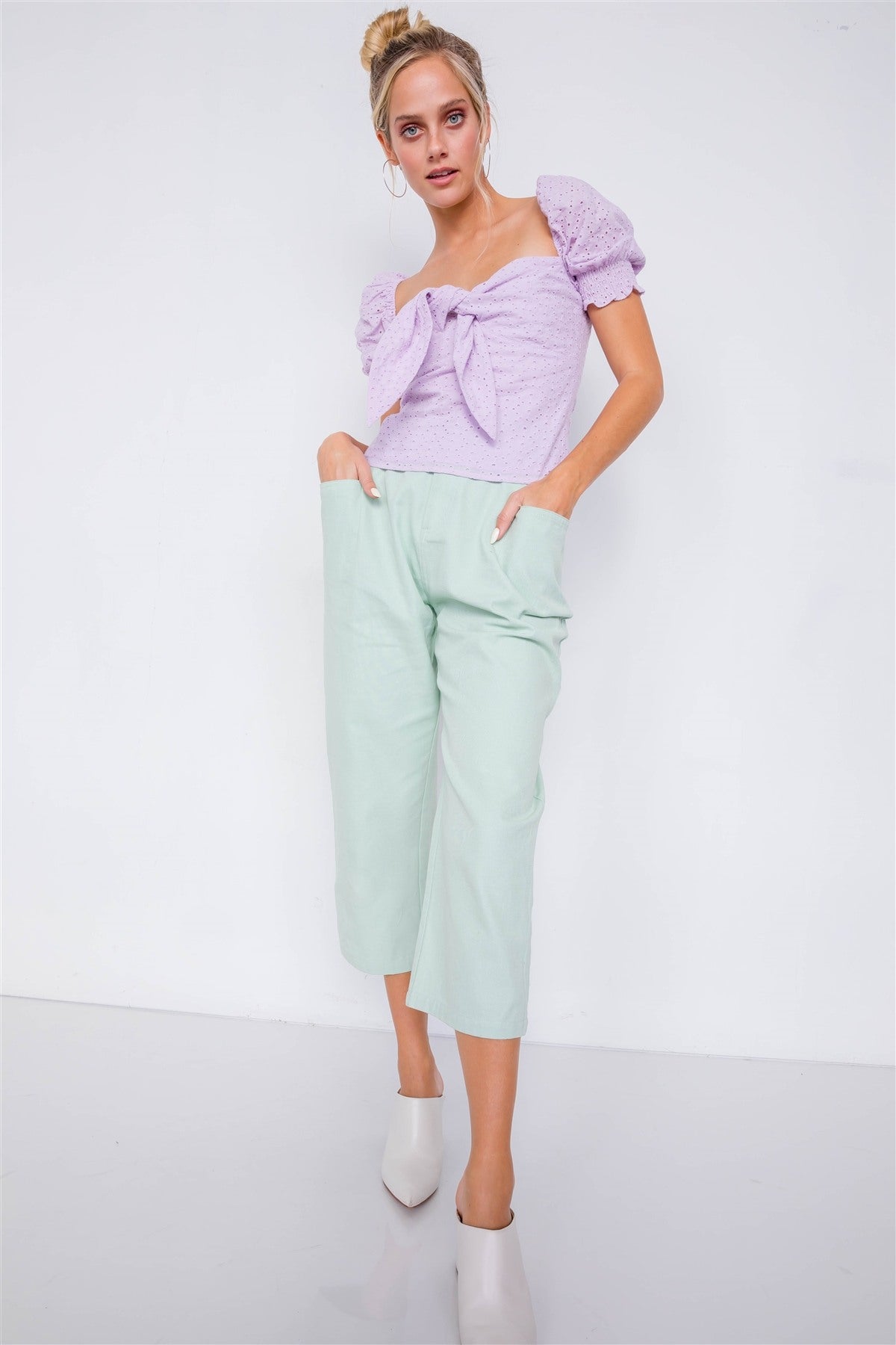 Pastel Ankle Wide Leg Adjustable Waist Pants
