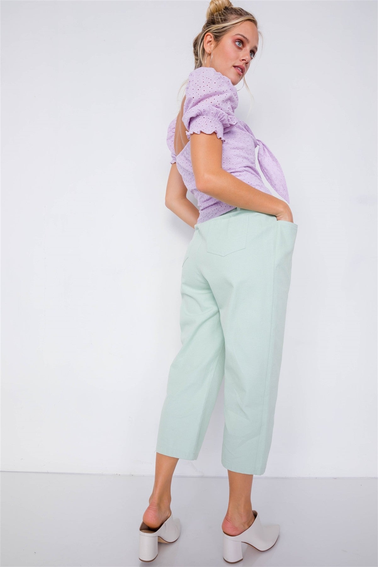 Pastel Ankle Wide Leg Adjustable Waist Pants