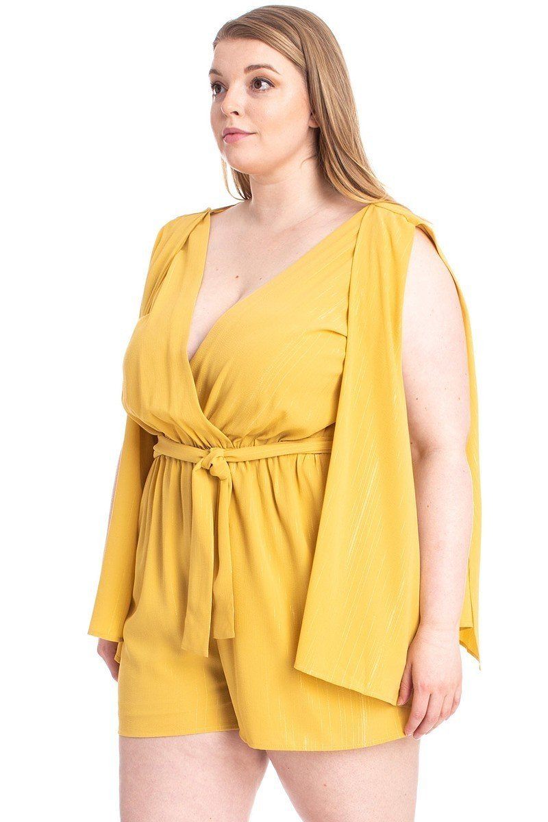 Shimmer Draped Open Sleeve Romper